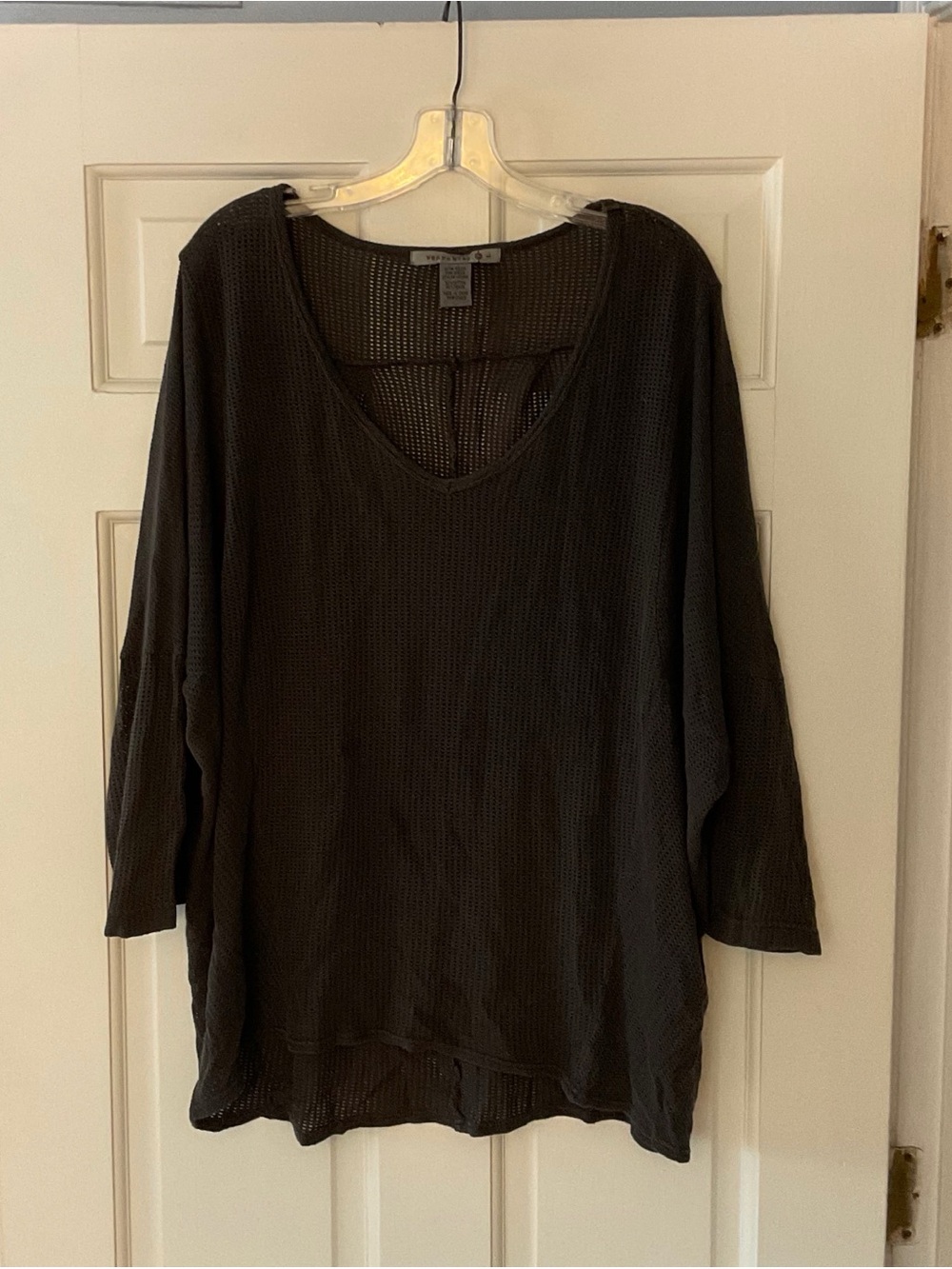 XCVI Wearables Mesh Knit Top Gray Large Lagenlook Artsy Art To Wear Dolman Slv